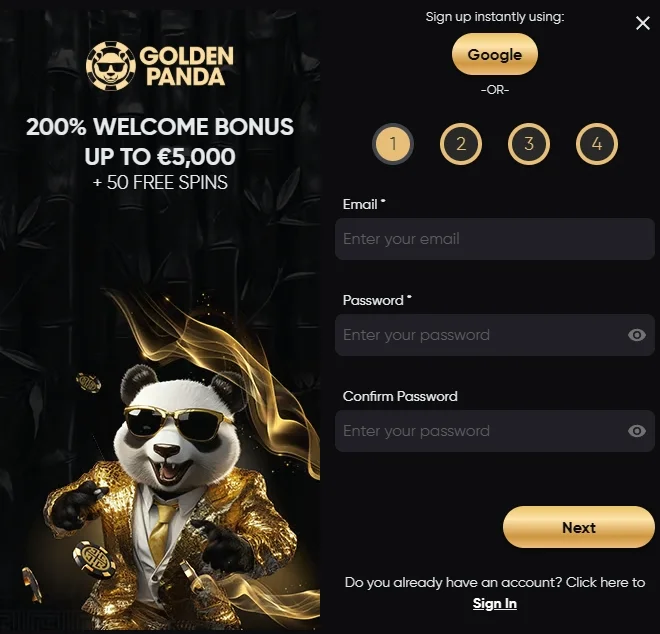 The first stage of registration in Golden Panda